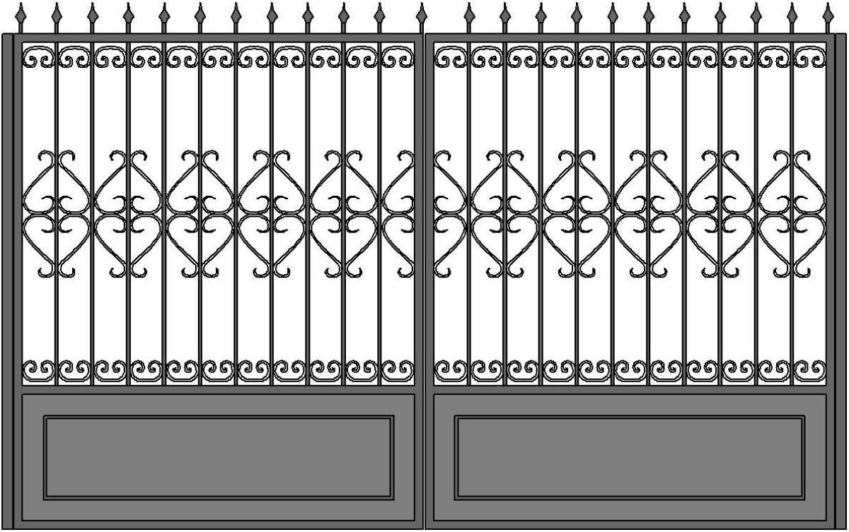 Ворота кованые №1 (с обшивкой листом 2мм по низу)