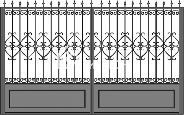Ворота кованые №1 (с обшивкой листом 2мм по низу)